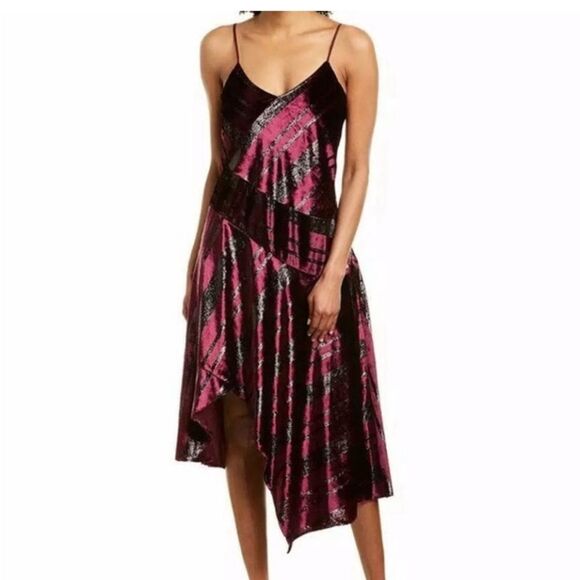 PARKER Selma V-neck Velvet Metallic Dress Cordovan Size 00 - Picture 1 of 14